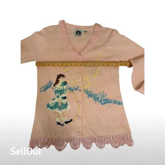 Storybook Knits Women's XS Pink Embellished Cardigan Sweater - Picture 3 of 5